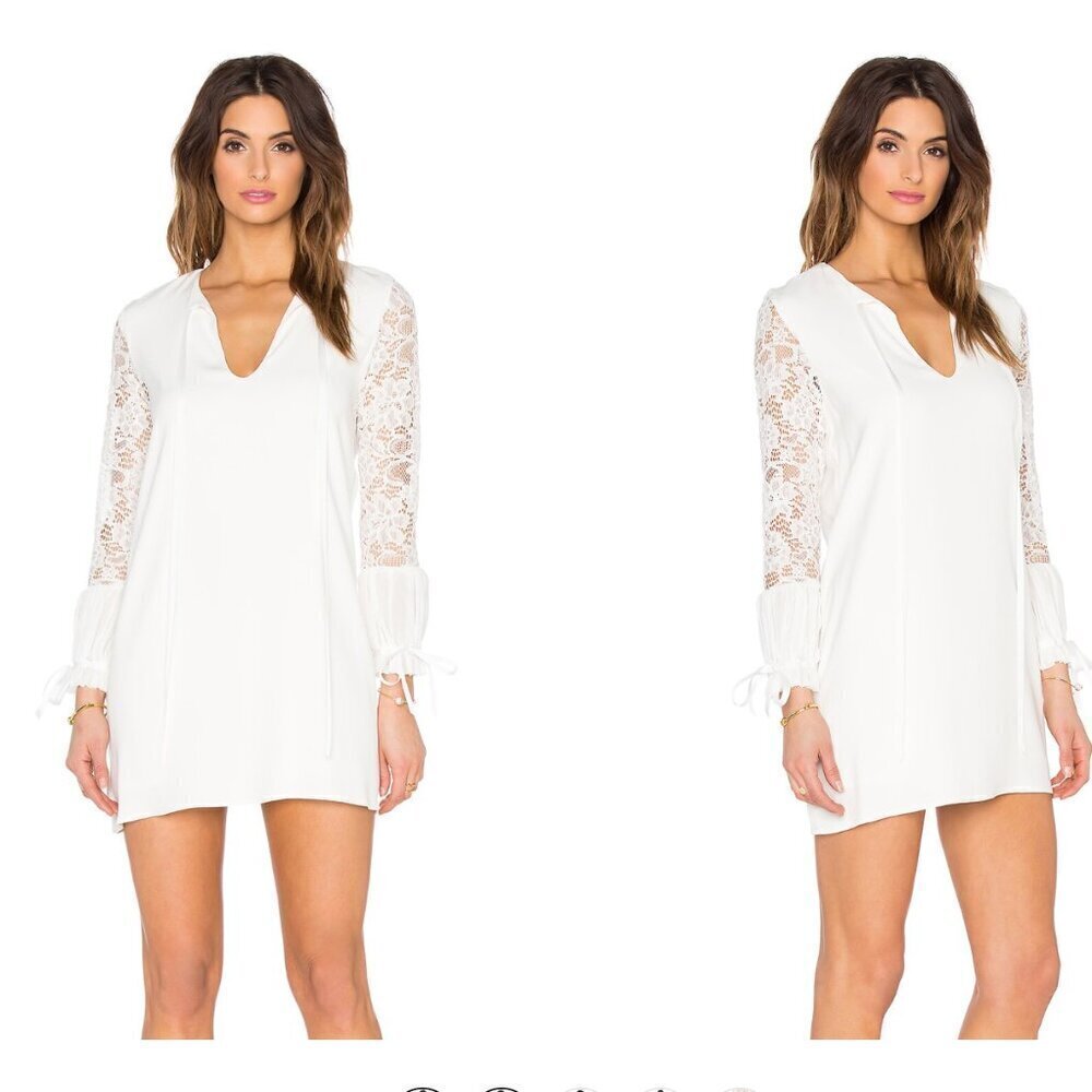 Alexis Maxine Dress Long Sleeve Tie Bow Neck Semi Sheer Lace White Size Large